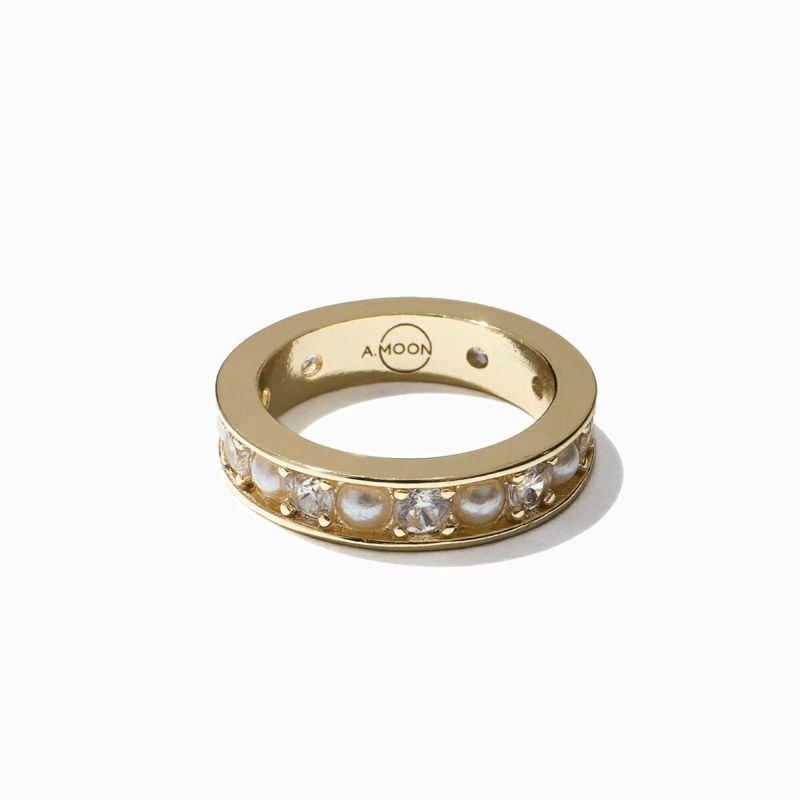 Moon Pearl & Studs Ring(Gold)-LUXE ver.- | A.MOON