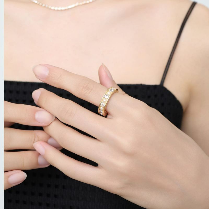 Moon Pearl & Studs Ring(Gold)-LUXE ver.- | A.MOON