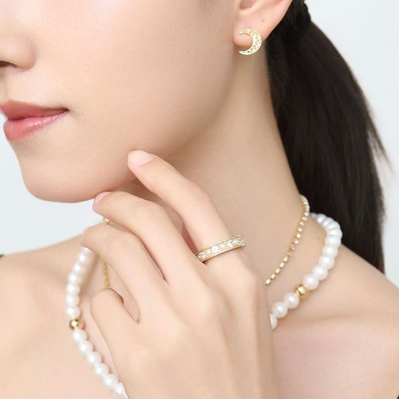 Moon Pearl & Studs Ring(Gold)-LUXE ver.- | A.MOON