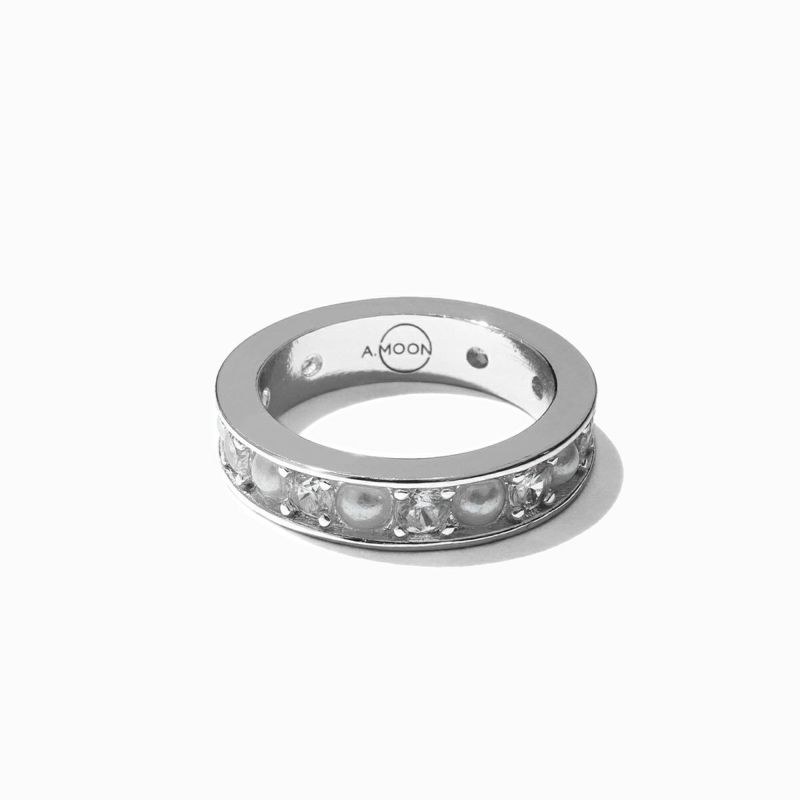 Moon Pearl & Studs Ring(Silver)-LUXE ver.- | A.MOON