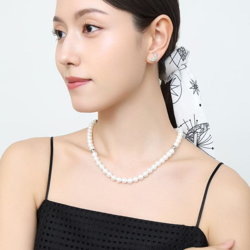鬼灯と蓄光の淡水パールと雫付きの和風ネックレス★ シルバーテイスト☆ 青彼岸花と鬼灯と蓮の和風ピアス イヤリング 蝶々と淡水パール